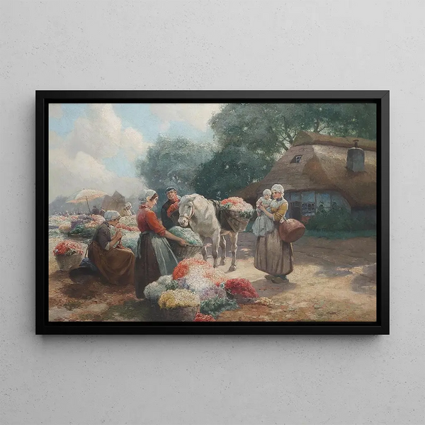 Dutch Flower Market Painting - Rudolf Alfred Höger — framed artwork on a wall