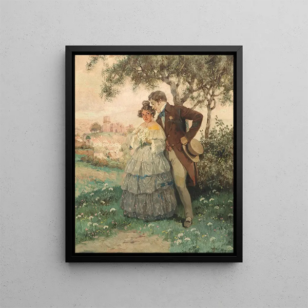 Krestepar under a tree, in the background the city of Dürnstein - Rudolf Alfred Höger — framed artwork on a wall