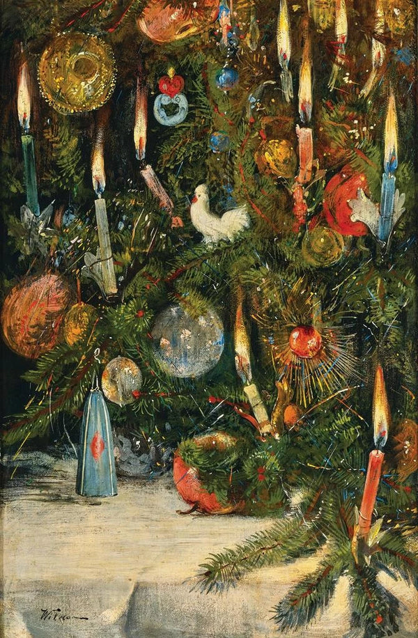 Christmas Tree decorated with lights - Rudolf Bernhard Willmann — framed artwork on a wall