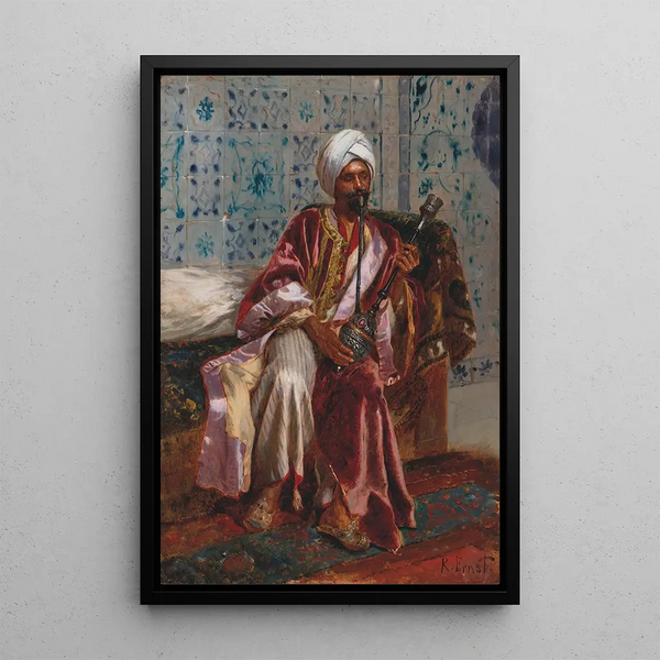Arab smoking a hookah - Rudolf Ernst — framed artwork on a wall