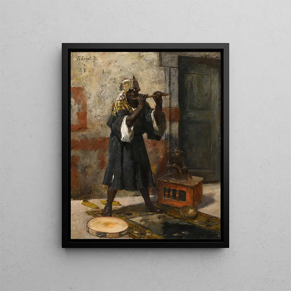 The Flute Player - Rudolf Ernst — framed artwork on a wall