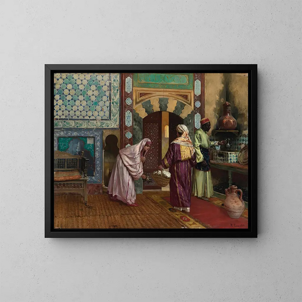 The Hammam - Rudolf Ernst — framed artwork on a wall