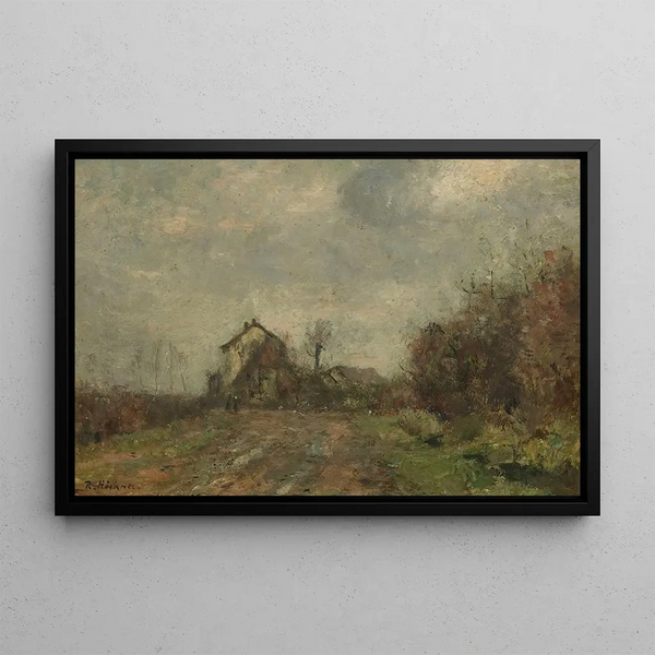 Group of houses in the landscape - Rudolf Hückner — framed artwork on a wall