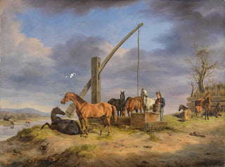 Horses at the watering trough - Rudolf Kuntz — artwork view