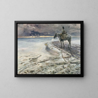 a Rider in the Snow - Rudolf Otto Ritter von Ottenfeld — framed artwork on a wall