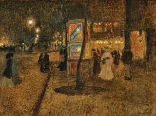 Nighttime street scene painting in Paris - Rudolf Quittner — artwork view