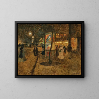 Nighttime street scene painting in Paris - Rudolf Quittner — framed artwork on a wall