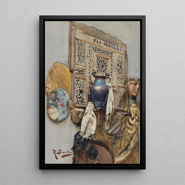 Nature morte avec objets orientaux - Rudolf Swoboda — framed artwork on a wall