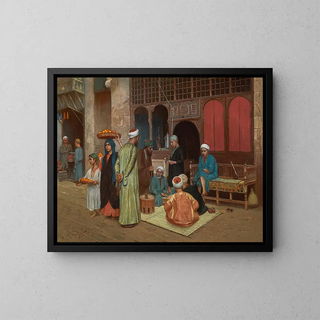 in front of a café - Rudolf Weisse — framed artwork on a wall