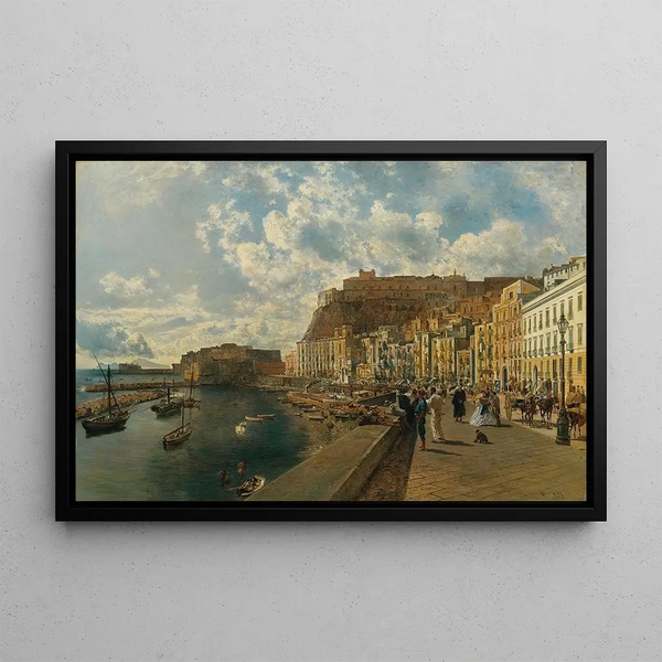 Sur la plage de Santa Lucia à Naples - Rudolf von Alt — framed artwork on a wall