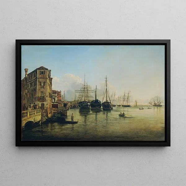 View of the Strada Nuova towards the Public Gardens in Venice - Rudolf von Alt — framed artwork on a wall