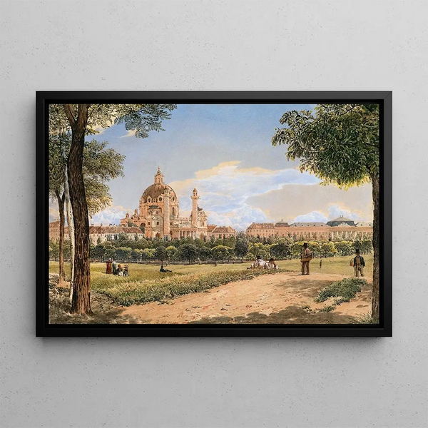 View of the Saint-Charles Church and the Polytechnic Institute - Rudolf von Alt — framed artwork on a wall