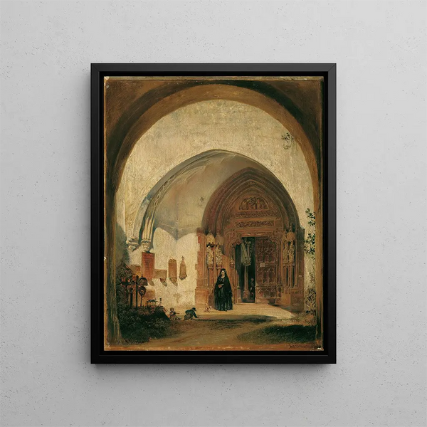 The Abbey Church Gate at Nonnberg in Salzburg - Rudolf von Alt — framed artwork on a wall