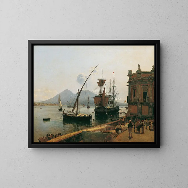 Le port de Naples avec le Vésuve - Rudolf von Alt — framed artwork on a wall
