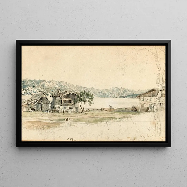 Houses near Lake Attersee Study - Rudolf von Alt — framed artwork on a wall