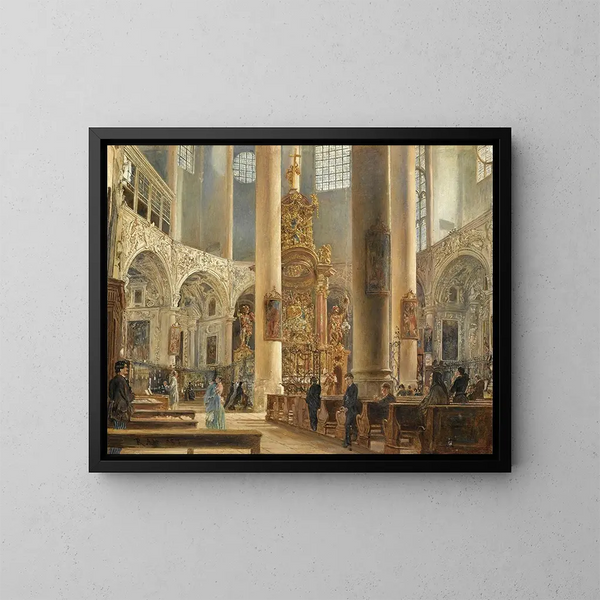 Interior painting of the Franciscan church in Salzburg - Rudolf von Alt — framed artwork on a wall