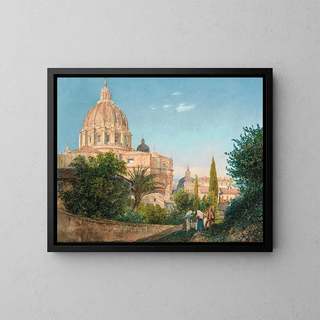 Saint Peter's Basilica from the Vatican Garden - Rudolf von Alt — framed artwork on a wall