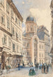 The Meat Market in Vienna with the Greek Orthodox Church of the Holy Trinity - Rudolf von Alt — artwork view