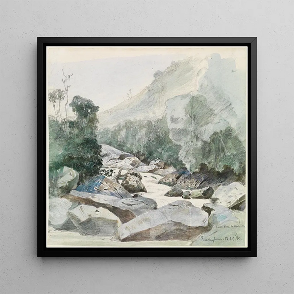 Mountain Stream Painting at Cachoeira do Marmello - Ferdinand Keller — framed artwork on a wall