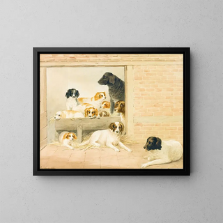 A family of dogs - S Evans — framed artwork on a wall