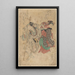 two men with a stick and a woman with a dagger - Sadahide — framed artwork on a wall