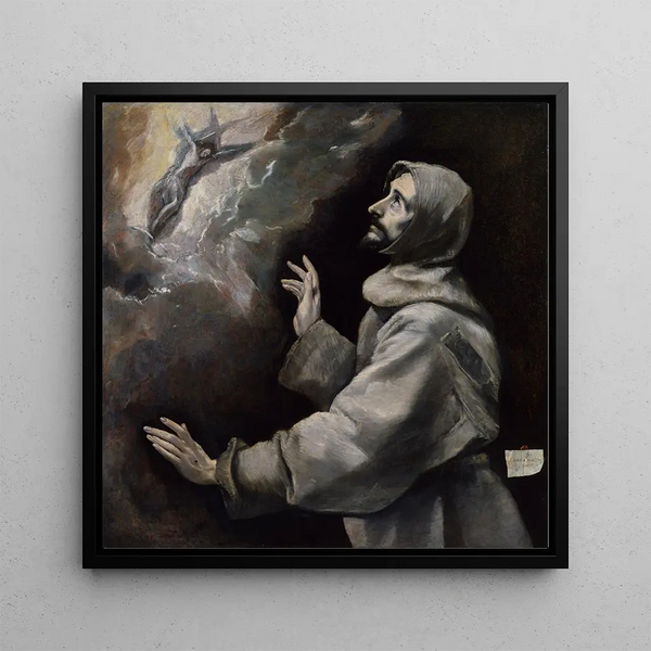 Saint François recevant les stigmates - El Greco Domenikos Theotokopoulos — framed artwork on a wall