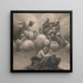 Saint kneeling before a book resting on an eagle, raising his eyes to the sky where three male saints and five putti rest on clouds - Anonymous — framed artwork on a wall
