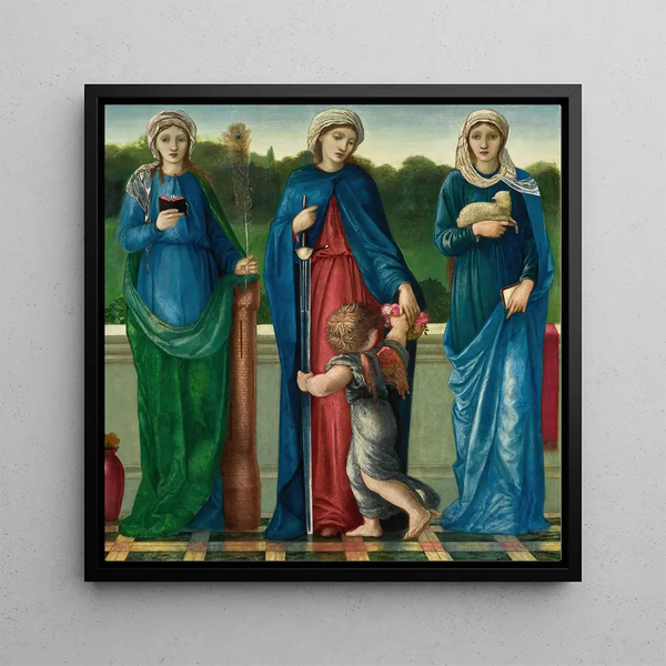 Saint Barbara, Saint Dorothy, and Saint Agnes - Sir Edward Coley Burne-Jones — wall display of the artwork