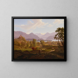 Vue de Meggen avec la ruine de Neu-Habsbourg - Salomon Brunner — framed artwork on a wall