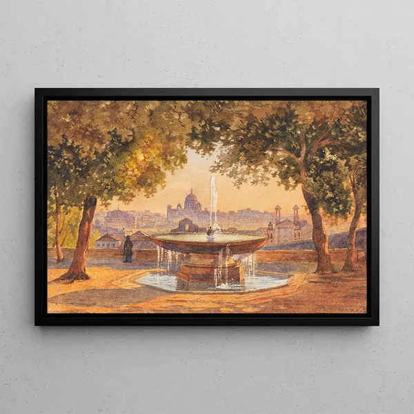 View of Rome from the Villa Médicis fountain - Salomon Corrodi — framed artwork on a wall