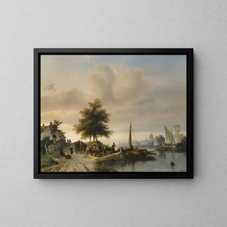 Le bac sur la Meuse près de Dordrecht - Salomon Leonardus Verveer — framed artwork on a wall