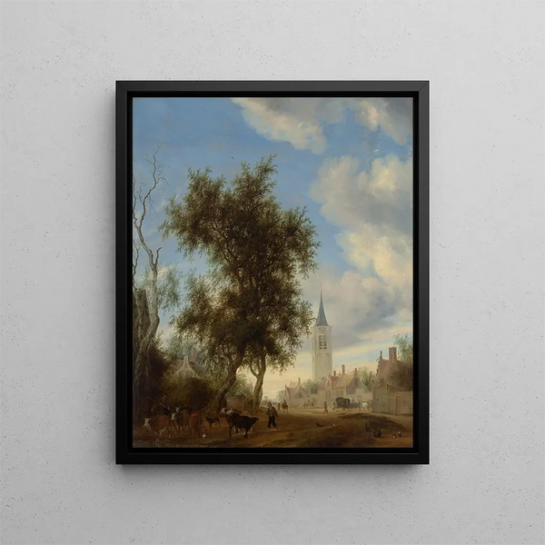 A view of Beverwijk - Salomon van Ruysdael — framed artwork on a wall