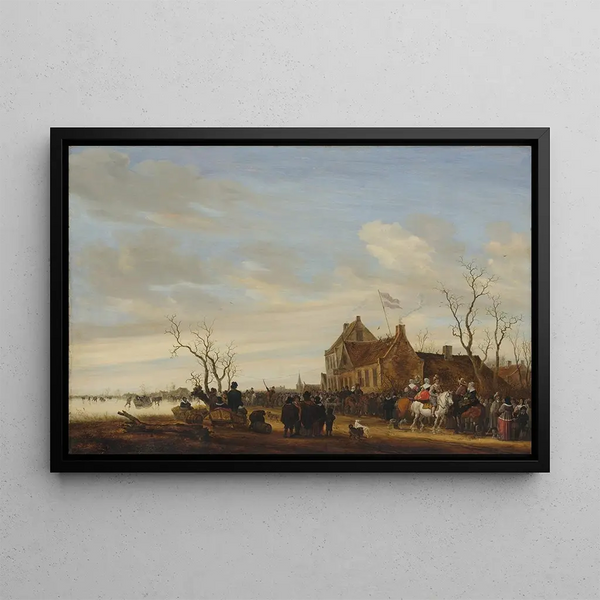 Pêchant l'anguille - Salomon van Ruysdael — framed artwork on a wall