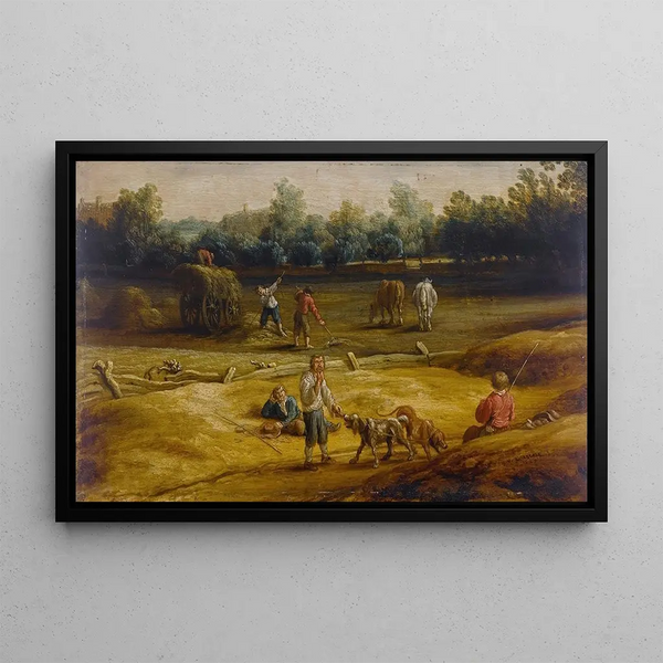 Peasants harvesting - Salomon van Ruysdael — framed artwork on a wall