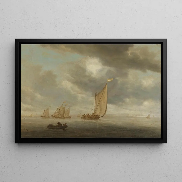Voiliers sur un plan d'eau intérieur - Salomon van Ruysdael — framed artwork on a wall