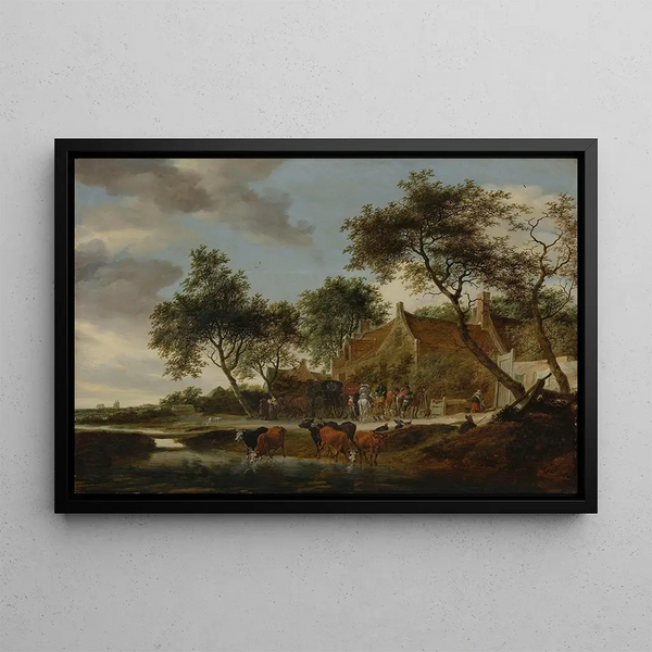 L'abreuvoir - Salomon van Ruysdael — framed artwork on a wall