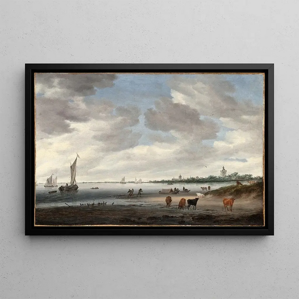 Vue de la rivière Lek et de la ville de Vianen - Salomon van Ruysdael — framed artwork on a wall