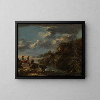 Bandits sur une côte rocheuse - Salvator Rosa — framed artwork on a wall