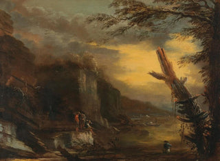 Figures fishing in a rocky coastal landscape - Salvator Rosa — artwork view