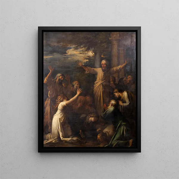 Jonas Preaching to the Inhabitants of Nineveh - Salvator Rosa — framed artwork on a wall