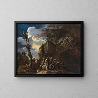 Crucifixion de Polycrate - Salvator Rosa — framed artwork on a wall