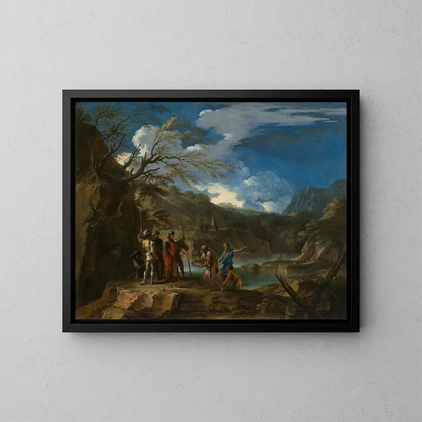 Polycrate and the Fisherman - Salvator Rosa — framed artwork on a wall