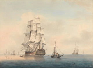 a warship preparing to leave the anchor - Samuel Atkins — artwork view