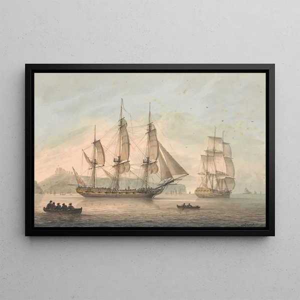 Ships of the line off Dover - Samuel Atkins — framed artwork on a wall