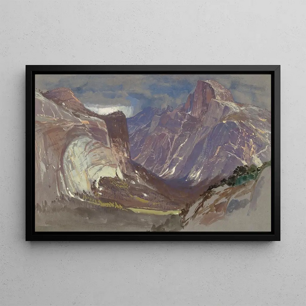 Half Dome and Royal Arches, Yosemite from Glacier Point - Samuel Colman — framed artwork on a wall