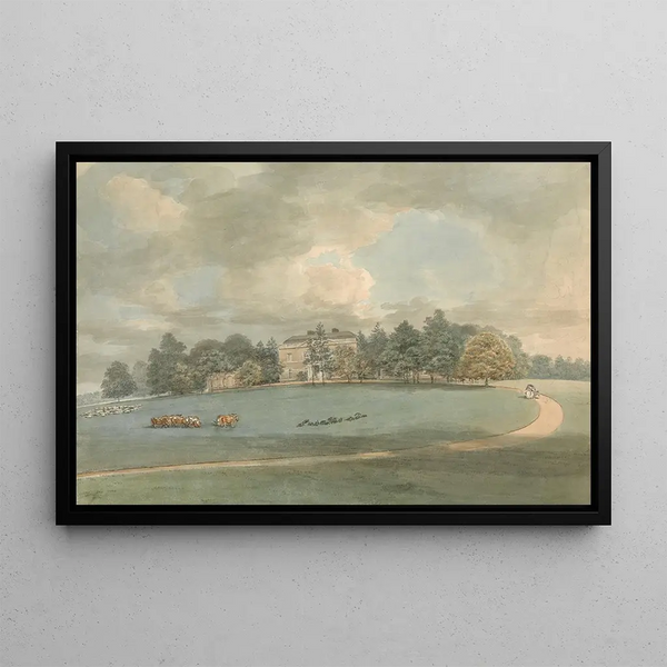 a country house with characters on the driveway - Samuel Davis — framed artwork on a wall