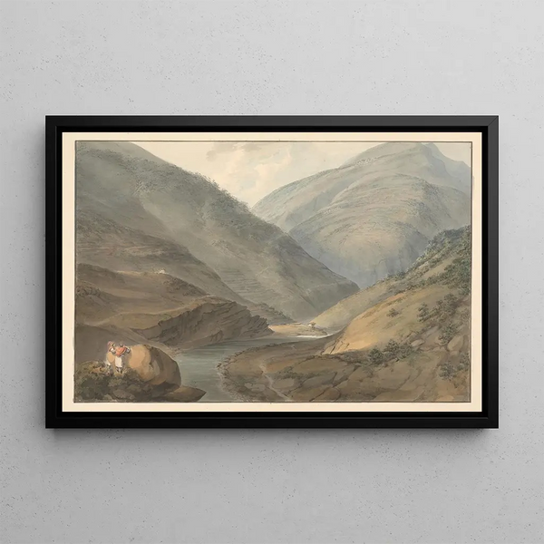 Mountain landscape painting with river - Samuel Davis — framed artwork on a wall