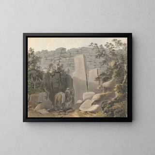 Autochthonous painting and rider near a ruin - Samuel Davis — framed artwork on a wall