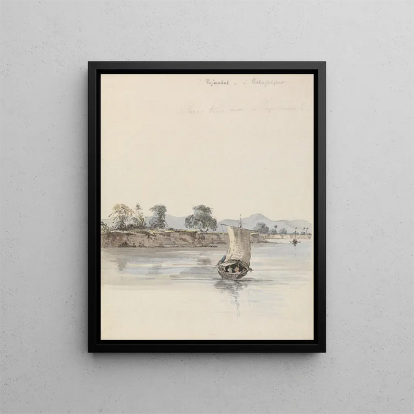 View of the River near Rajmahal - Samuel Davis — framed artwork on a wall