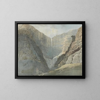 Gorge rocheuse avec une cascade - Samuel Davis — framed artwork on a wall